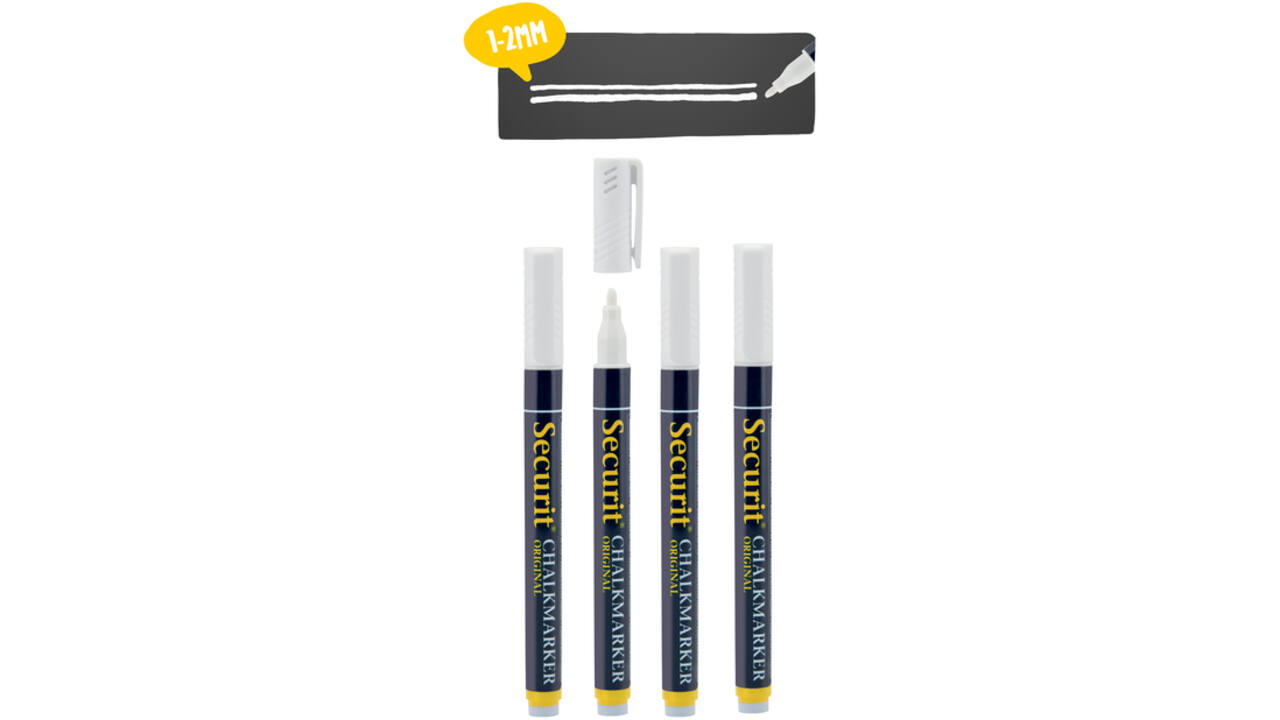 Krijtstift Securit SMA-100 rond wit 1-2mm blister à 4st