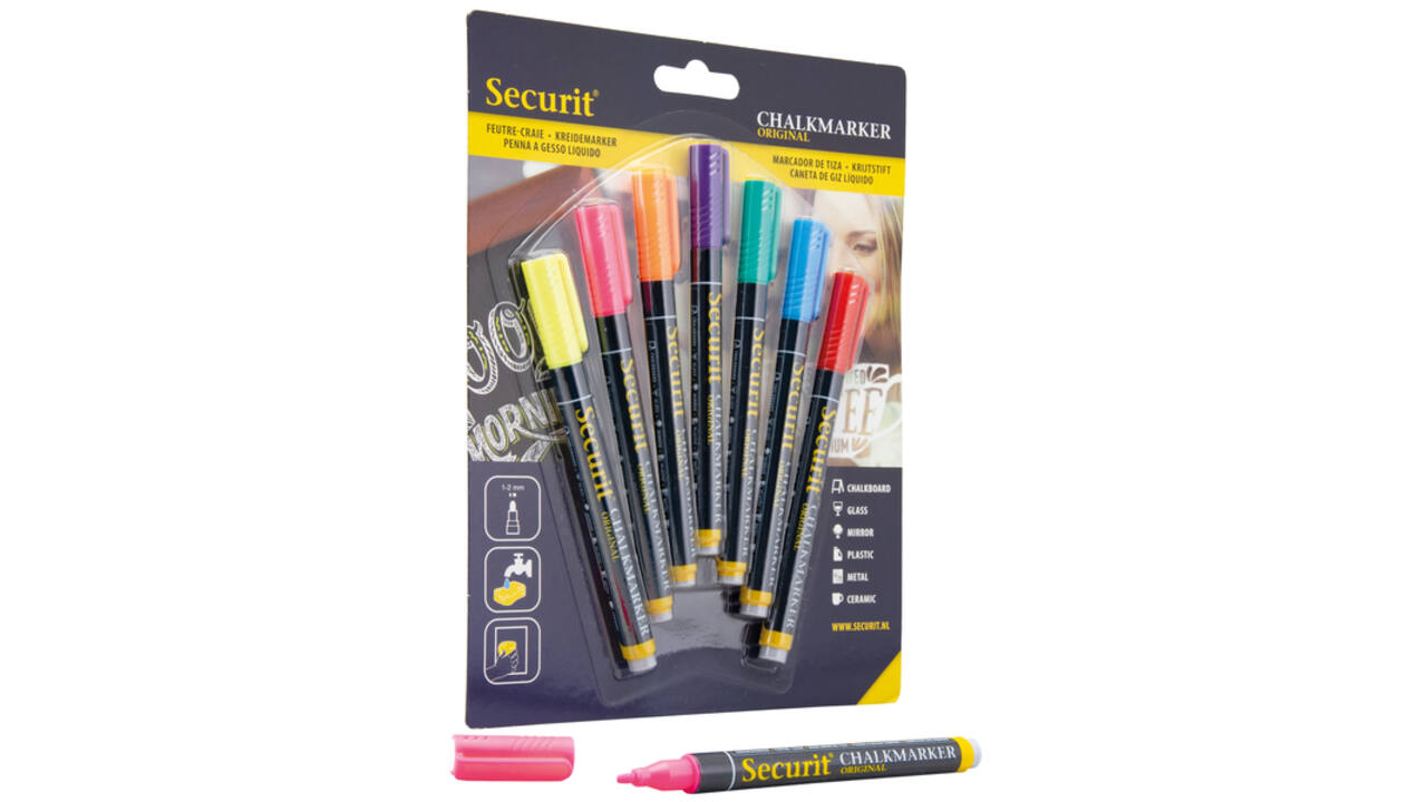 Krijtstift Securit SMA-100 rond ass 1-2mm blister à 7st