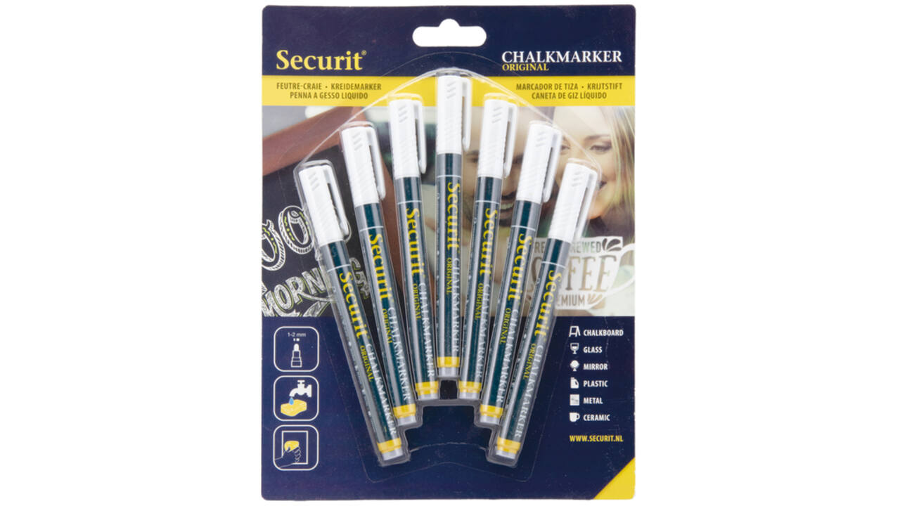 Krijtstift Securit SMA-100 rond wit 1-2mm blister à 7st