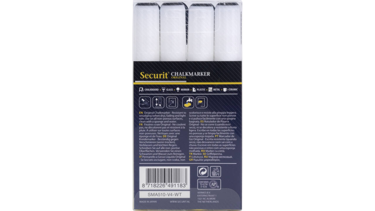 Krijtstift Securit SMA-510 schuin wit 2-6mm blister à 4st