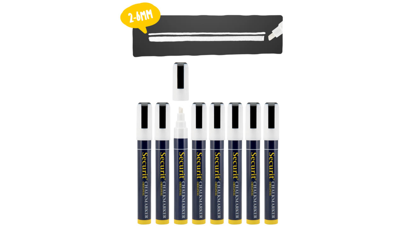 Krijtstift Securit SMA-510 schuin wit 2-6mm blister à 8st