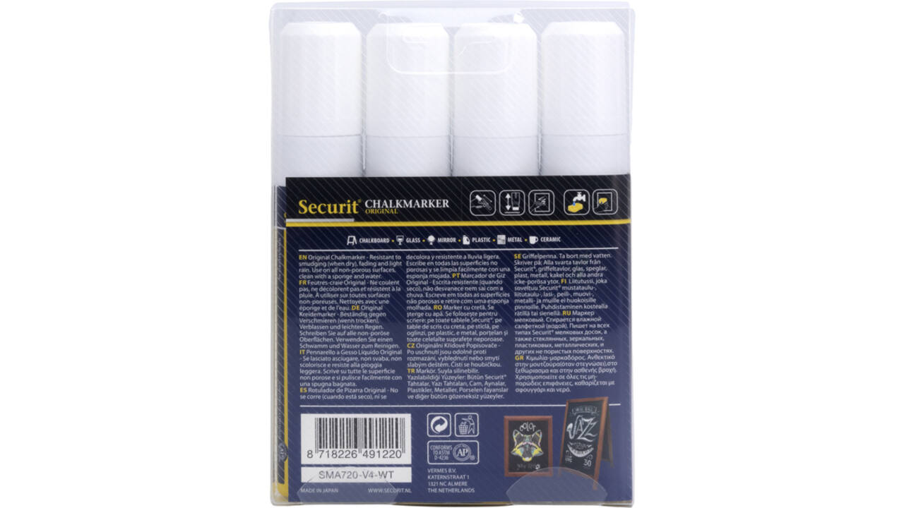 Krijtstift Securit SMA-720 blok wit 7-15mm blister à 4st