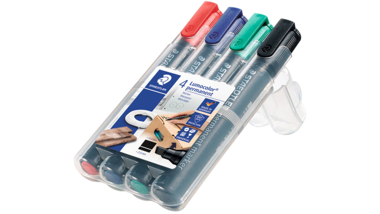 Viltstift Staedtler Lumocolor 350 permanent schuin set à 4 stuks assorti
