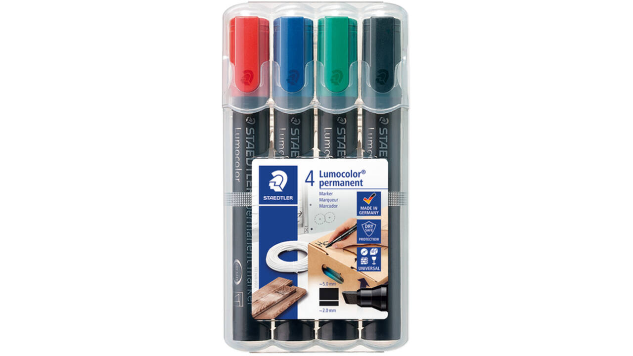 Viltstift Staedtler Lumocolor 350 permanent schuin set à 4 stuks assorti