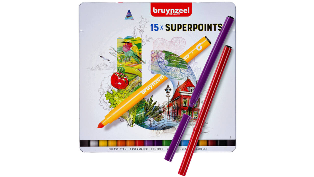 Viltstift Bruynzeel Expression super points blik à 15 stuks assorti
