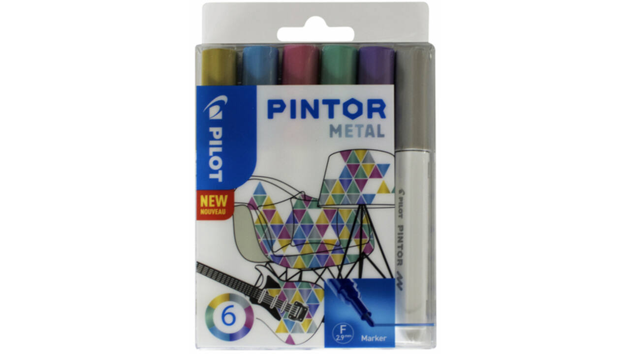 Verfstift Pilot Pintor metallic fijn assorti etui à 6 stuks