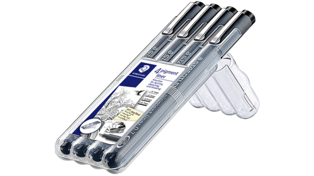 Fineliner Staedtler Pigment 308 zwart set 4 stuks