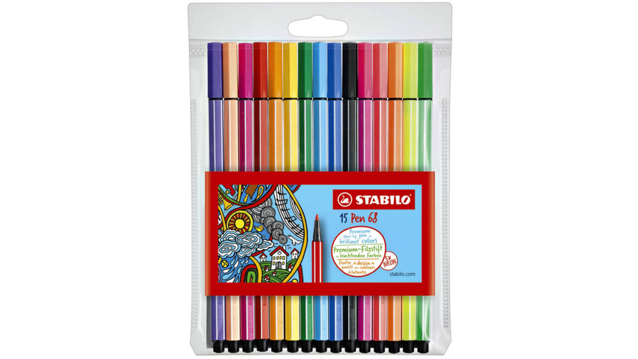Viltstift STABILO Pen 68/15 medium assorti etui à 10+5 neon kleuren