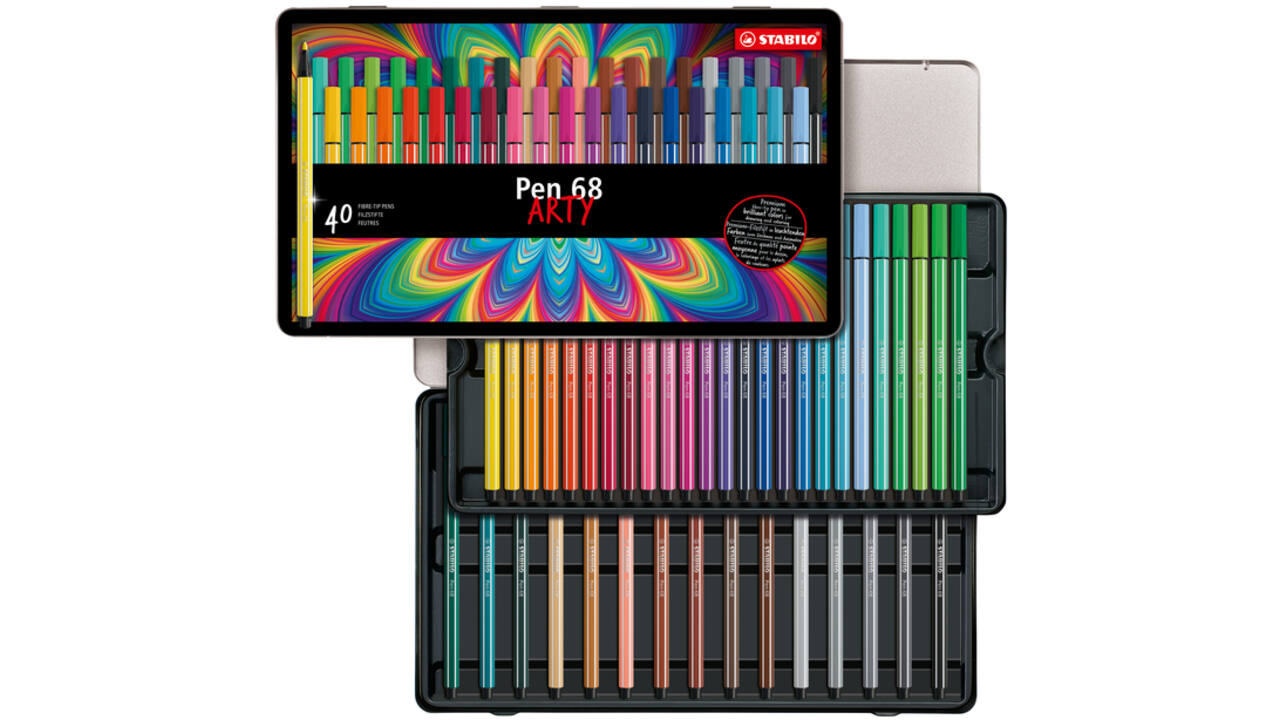 Viltstift STABILO Pen 68/40 Arty medium assorti blik à 40 stuks