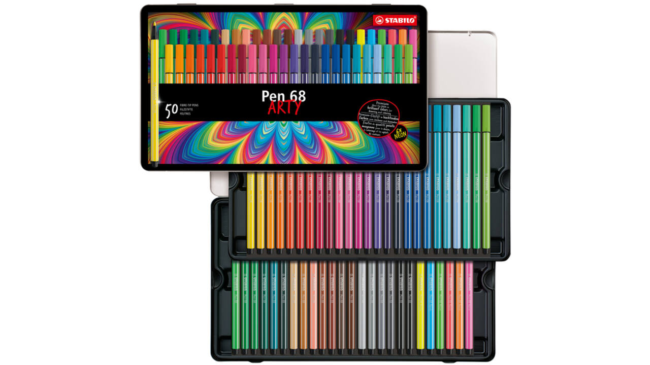 Viltstift STABILO Pen 68/50 Arty medium assorti blik à 50 stuks