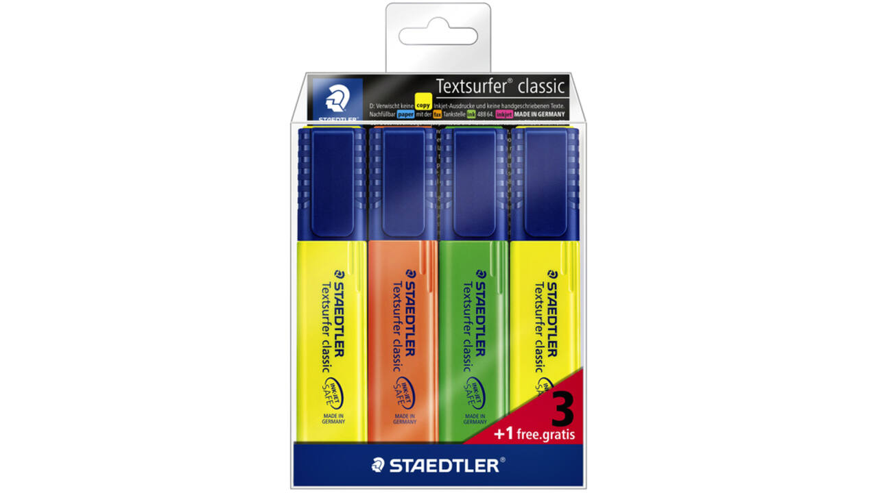 Markeerstift Staedtler 364 Textsurfer set à 3 stuks assorti + 1 geel gratis
