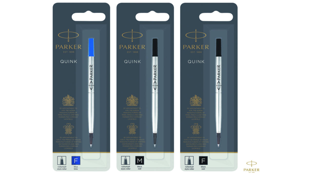 Rollerpenvulling Parker Quink medium blauw blister à 1 stuk