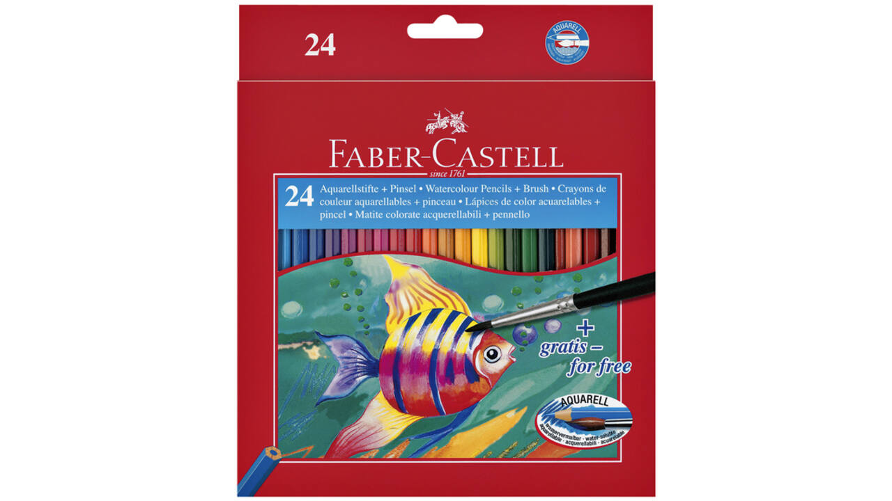 Kleurpotloden Faber-Castell aquarel incl penseel assorti set à 24 stuks