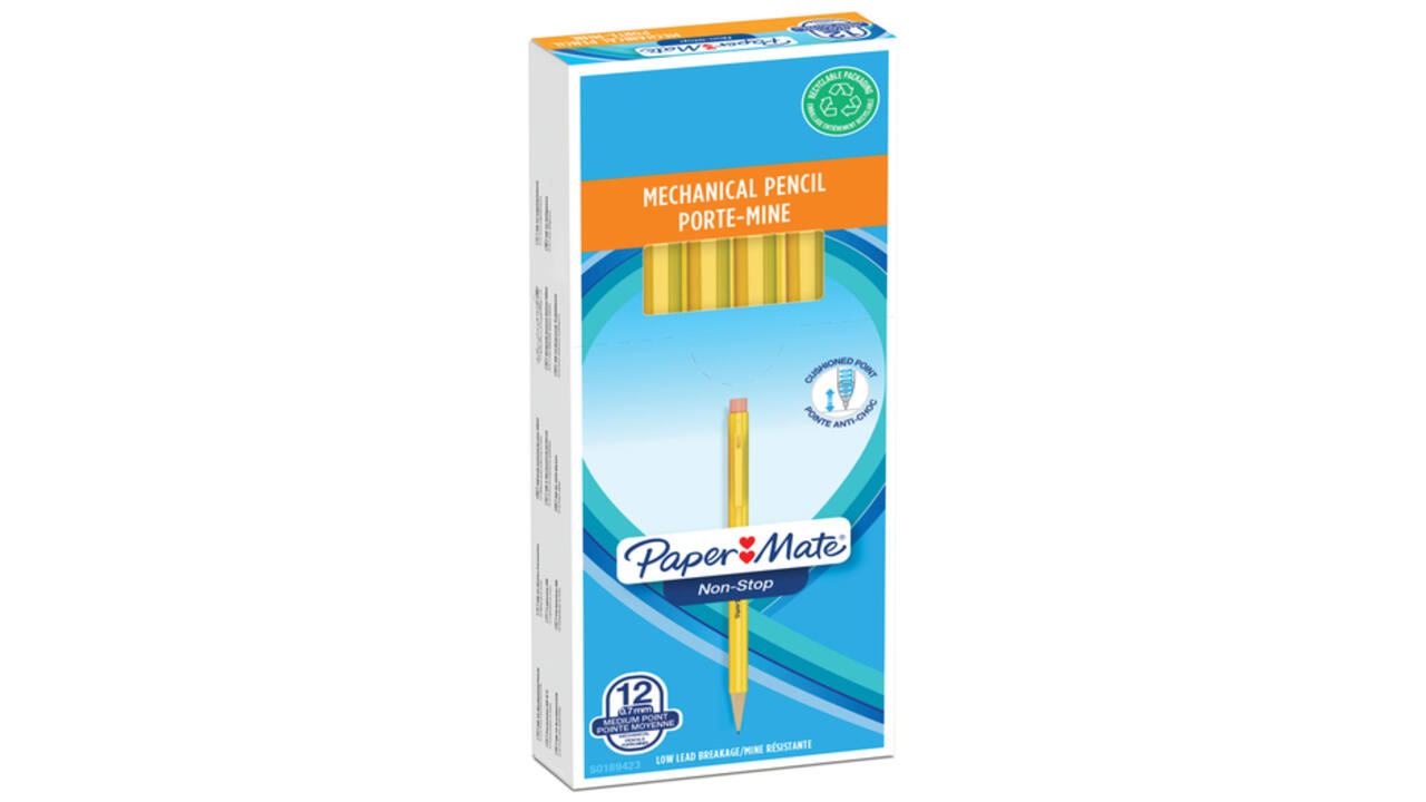 Vulpotlood Paper Mate non stop 0.7mm HB met clip en gum geel