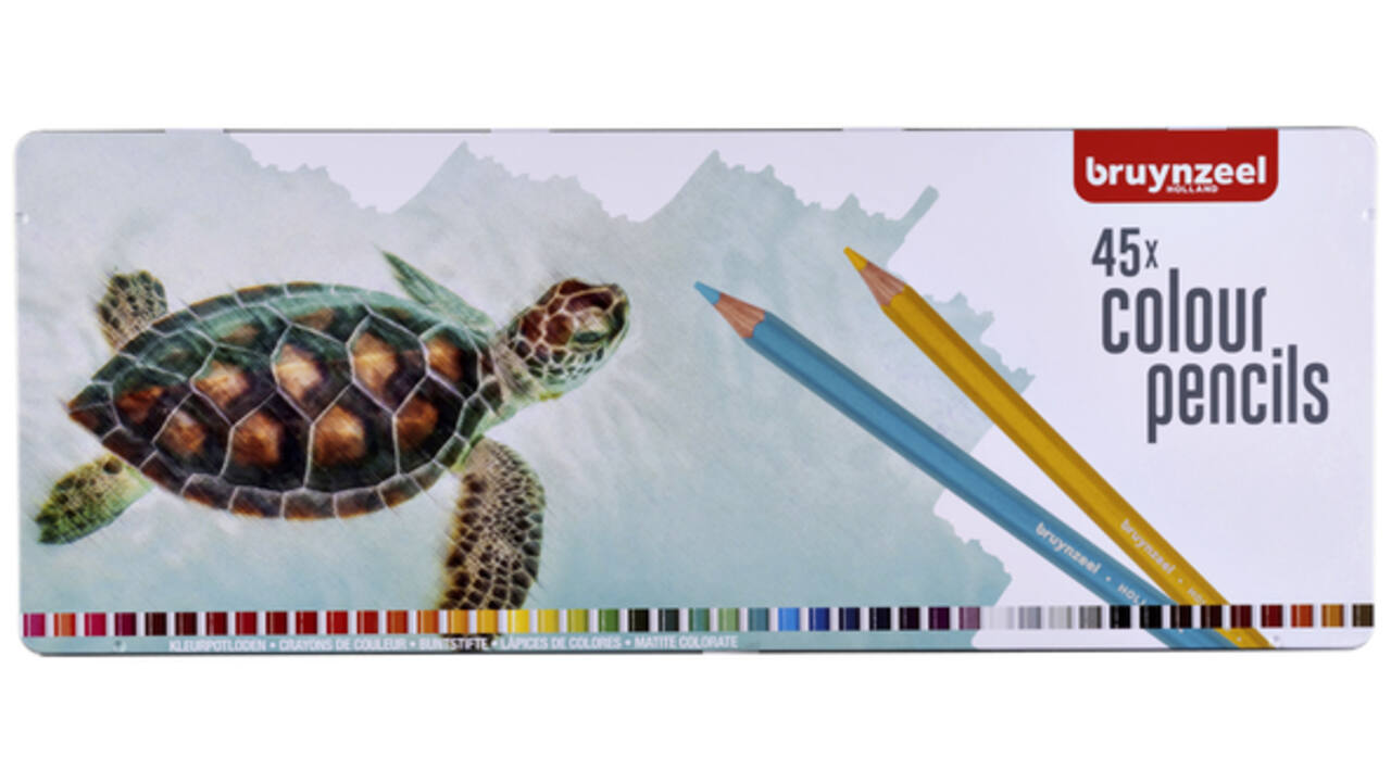 Kleurpotloden Bruynzeel schildpad blik à 45 stuks assorti