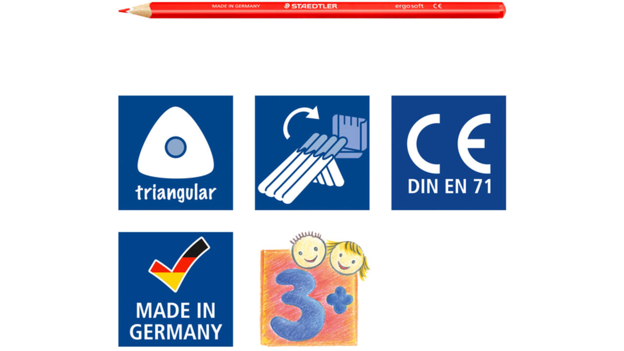 Kleurpotloden Staedtler Ergosoft driekantig 12stuks assorti