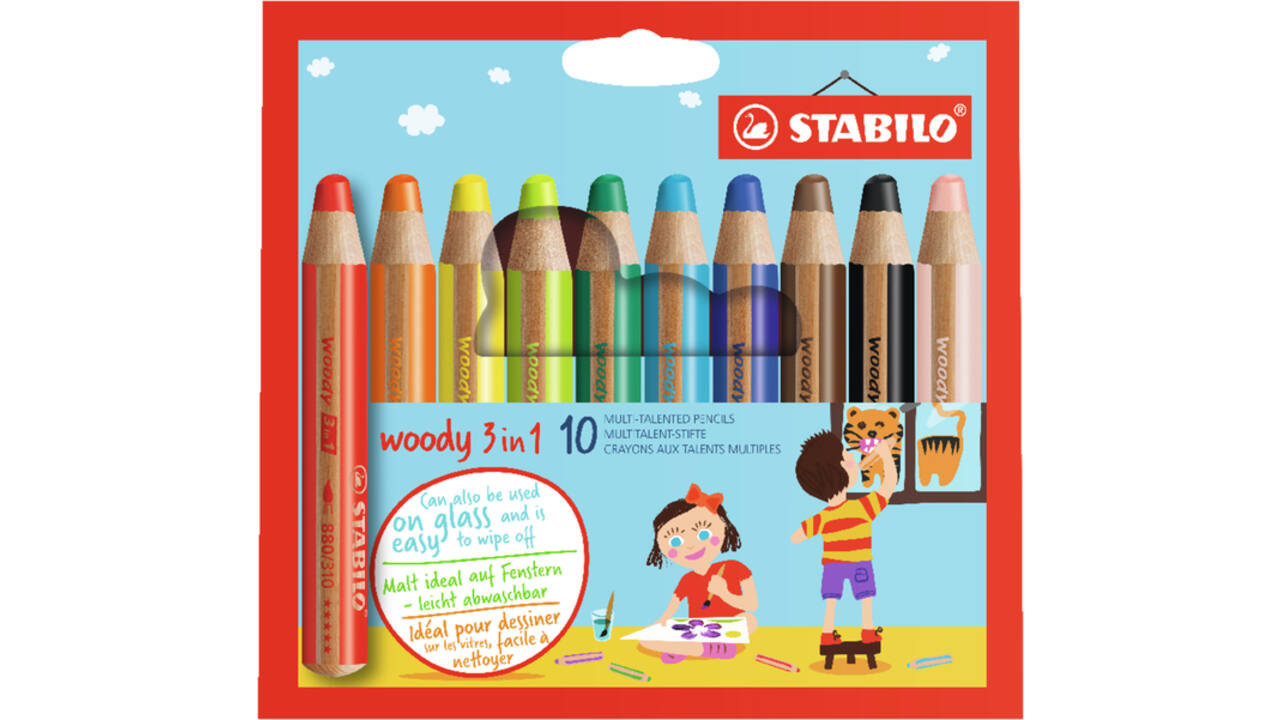 Kleurpotloden STABILO 880 woody 3 in 1 assorti etui à 10 stuks