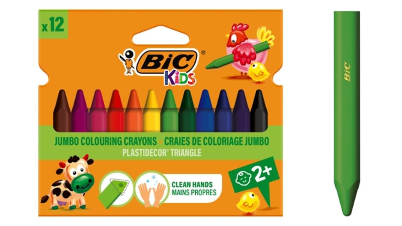 Kleurkrijt BicKids 857 Plastidecor triangel assorti etui à 12st