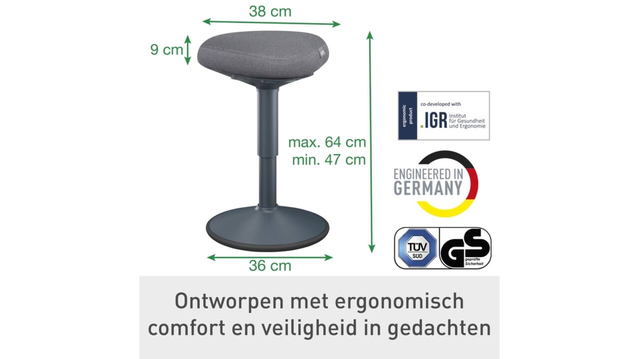 Actieve zitkruk Leitz Ergo met comfortzitting