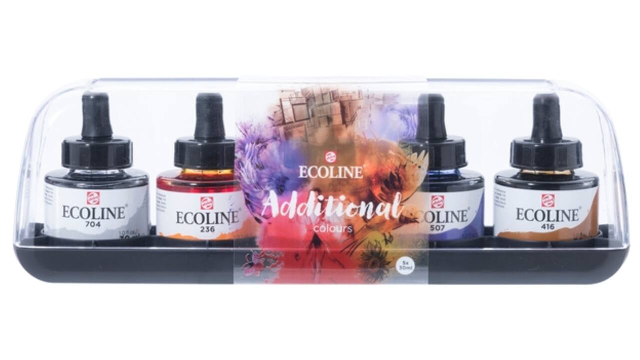 Inkt Talens Ecoline met pipet additional set à 5 ass