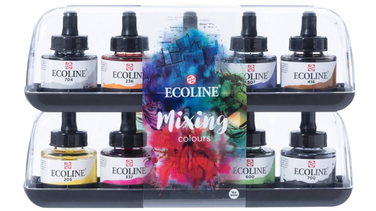 Inkt Talens Ecoline met pipet additional set à 10 ass