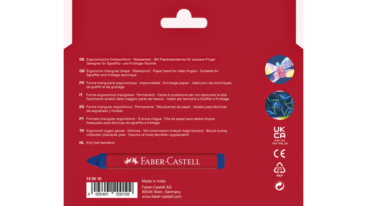 Waskrijt Faber-Castell driehoekig assorti set à 12 stuks