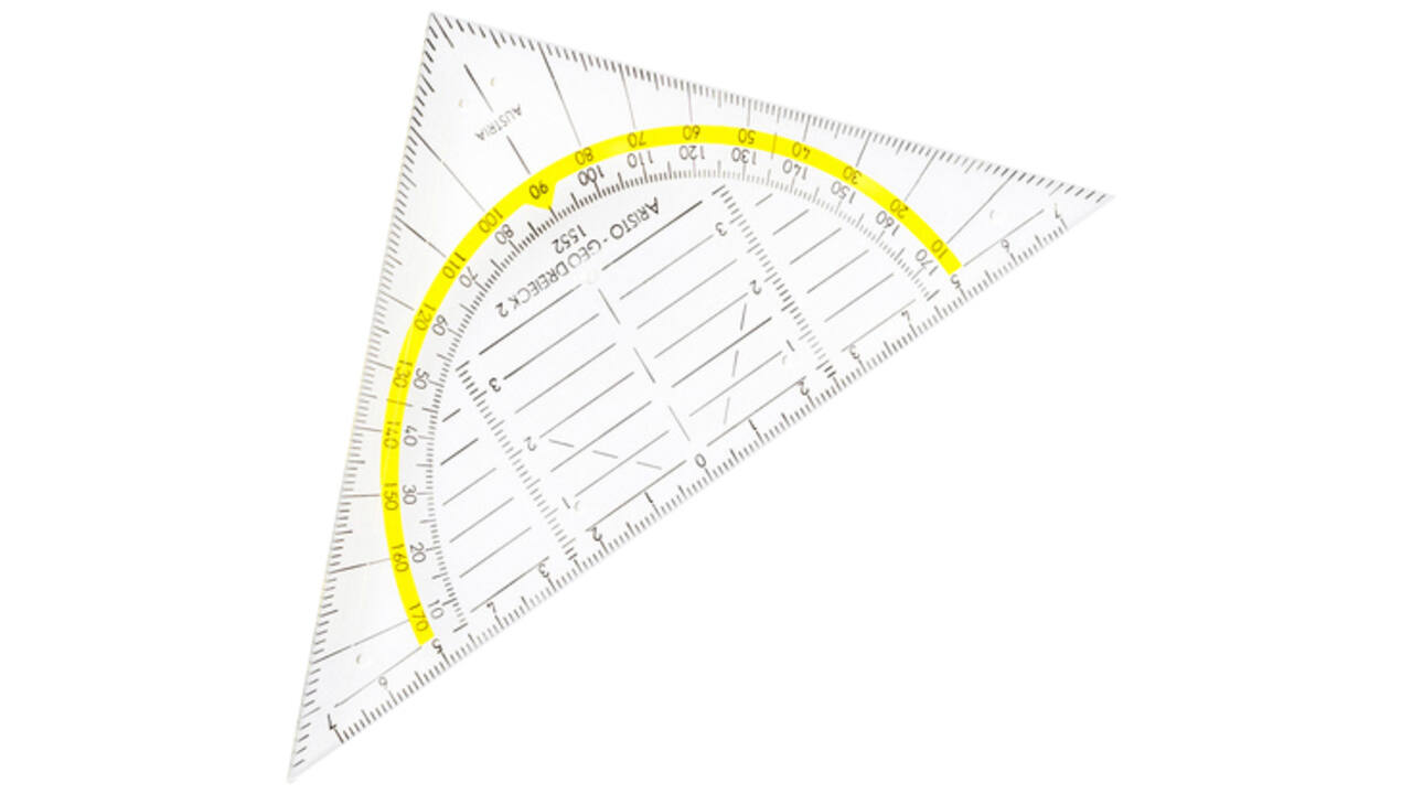 Geodriehoek Aristo 1552 160mm transparant met gele rand