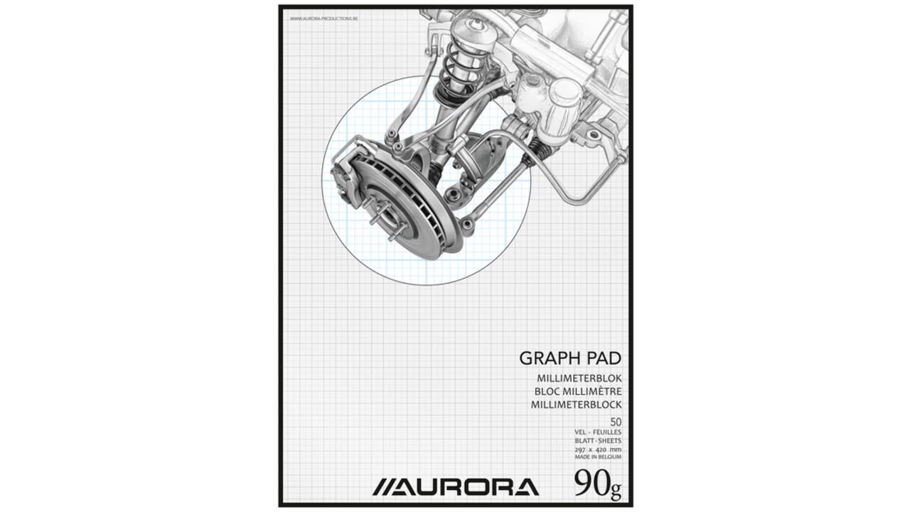 Millimeterblok Aurora A3 50 vel 90 gram blauw
