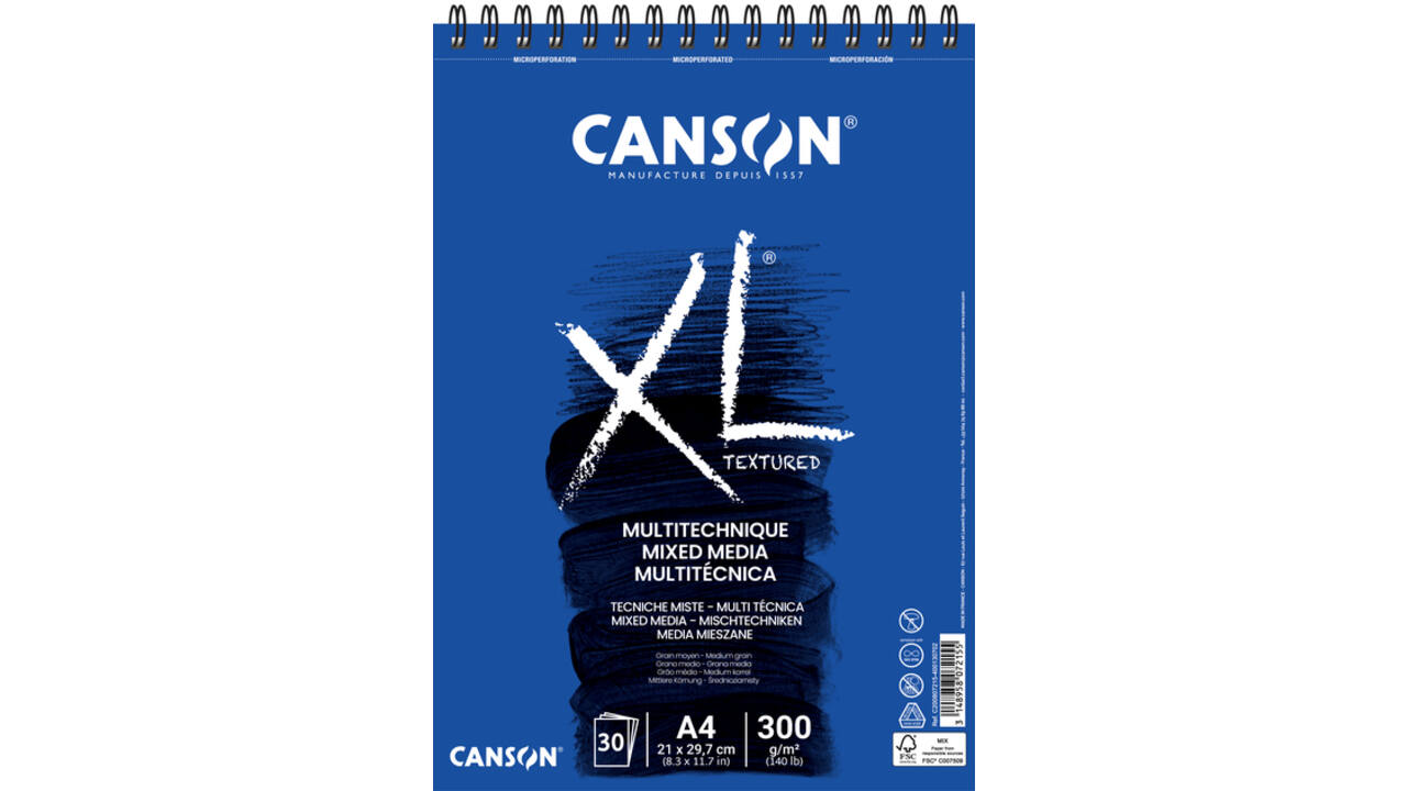 Mixed mediapapier Canson XL Textured Mixed Media 30vel 300gr A4 wit