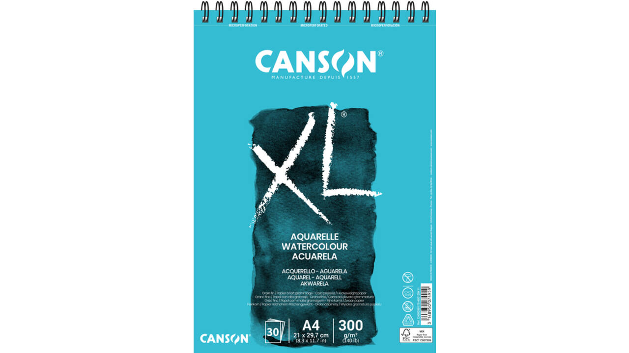 Aquarelblok Canson XL A4 30v 300gr spiraal