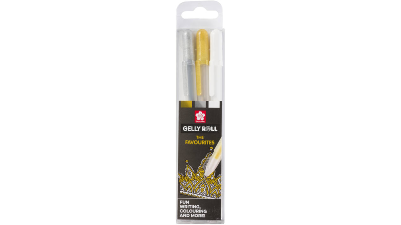 Gelpen Sakura Gelly Roll Favourites set 3 kleuren Goud-Zilver-Wit