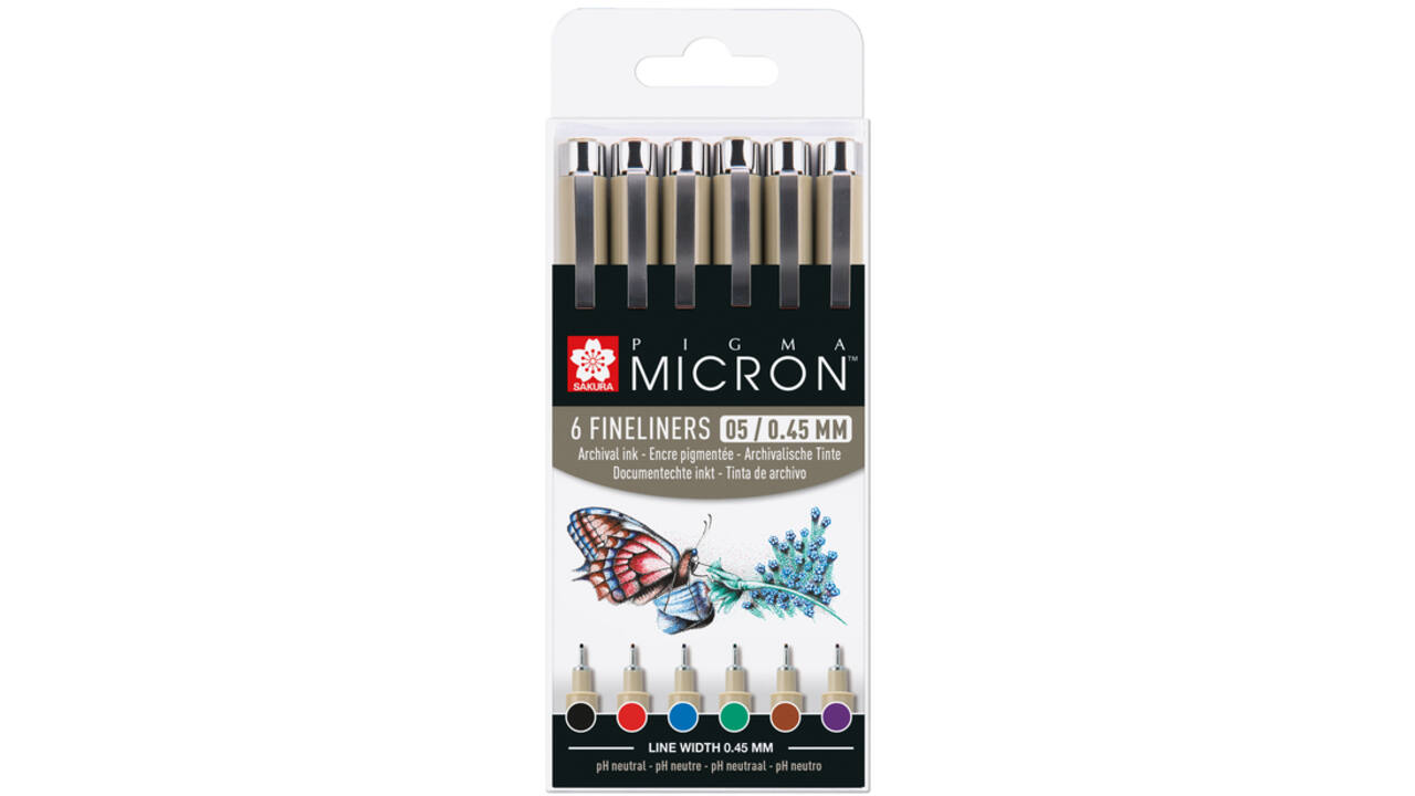 Fineliner Sakura Pigma Micron 05 basic set 6 kleuren