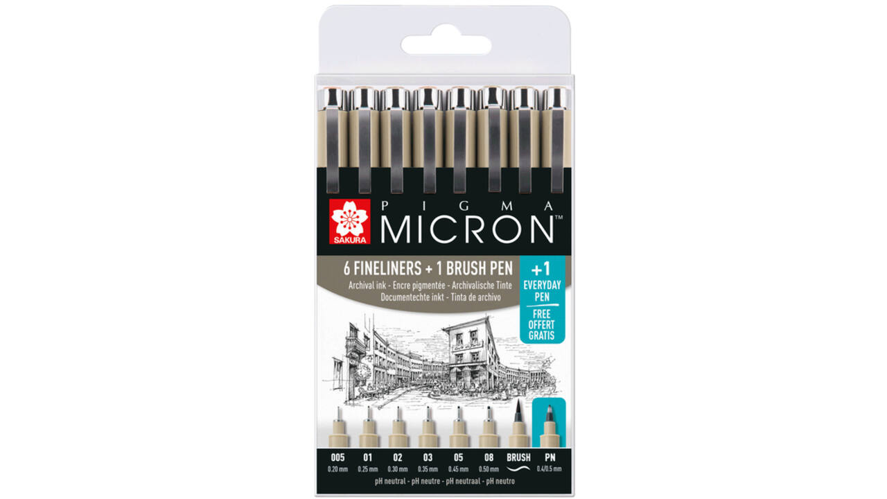 Fineliner & brush set Sakura Pigma Micron 7 + 1 Pigma Micron PN gratis