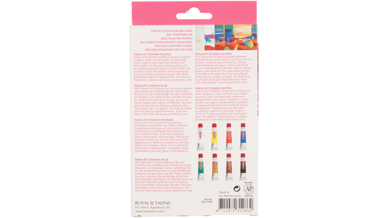 Acrylverf Talens Art Creation met stappenplan 12ml set à 8 kleuren
