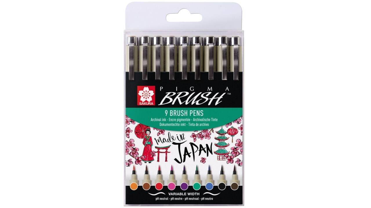 Viltift met brushpen Bruynzeel Sakura Pigma etui à 9 kleuren