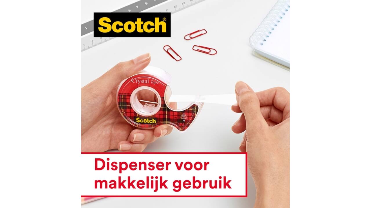 Plakband Scotch Crystal 600 19mmx15m transparant + handdispenser