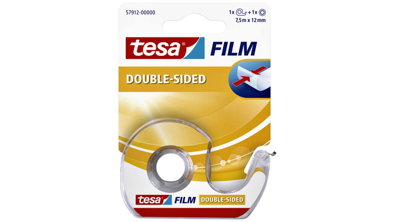 Dubbelzijdige plakband Tesa film 12mmx7.5m met dispenser