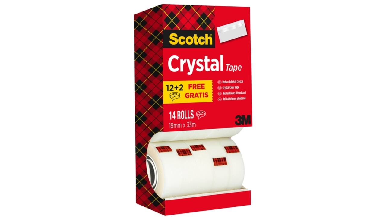 Plakband Scotch Crystal 600 19mmx33m transparant 12+2 gratis