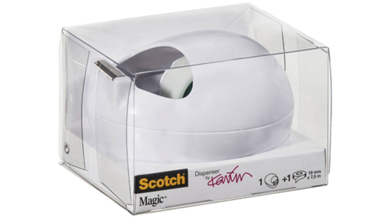 Plakbandhouder Scotch C36 Pebble wit + 1 rol magic tape 19mmx7.5m