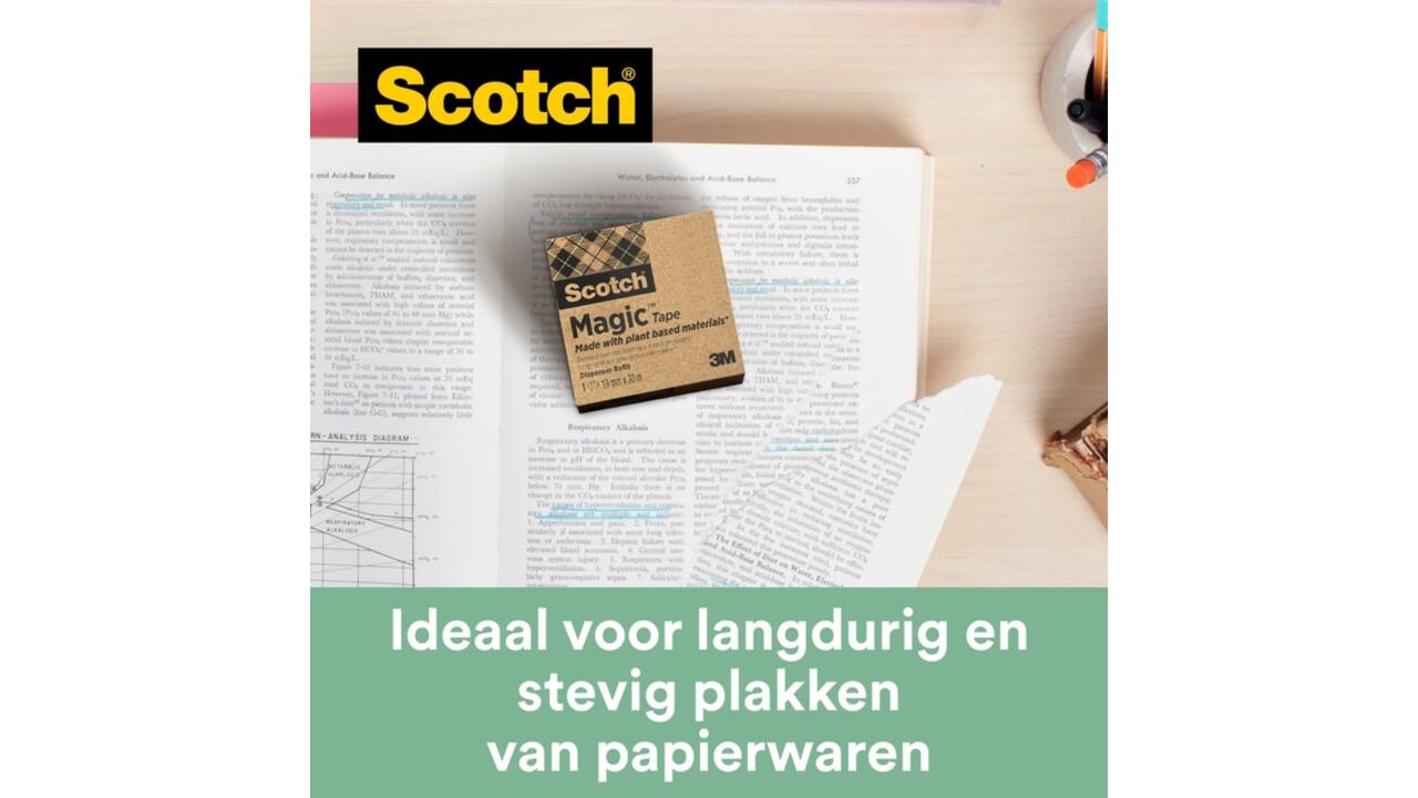 Plakbandhouder Scotch C38 recycled zwart + 3rol magic tape 900 19mmx33m
