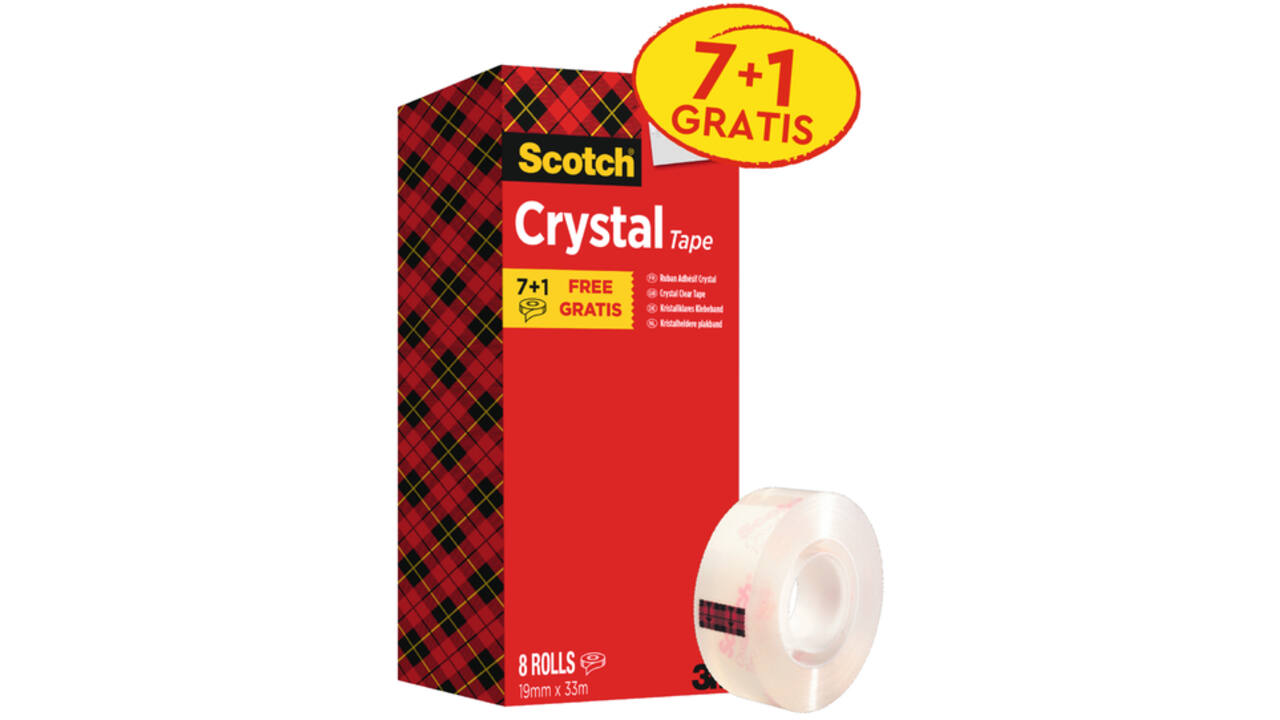 Plakband Scotch Crystal 600 19mmx33m transparant 7+1 gratis