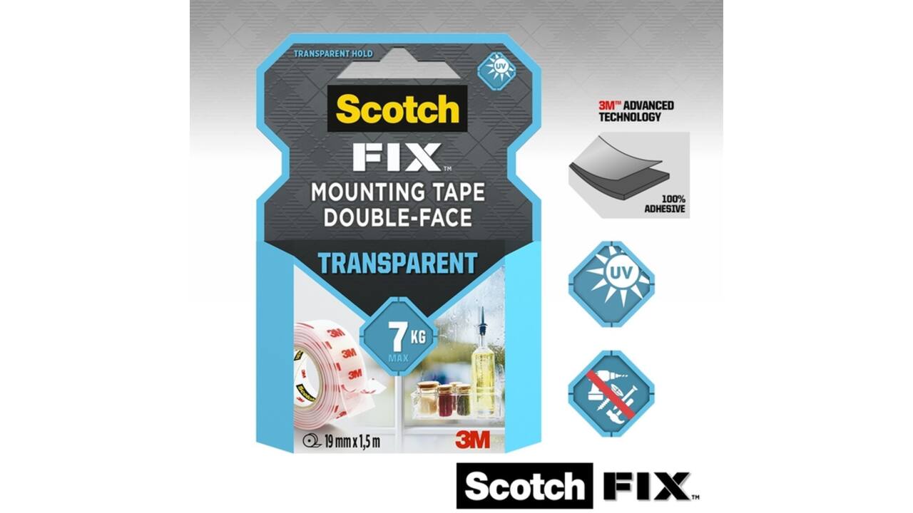 Plakband Scotch dubbelzijdig 19mmx1.5m transparant