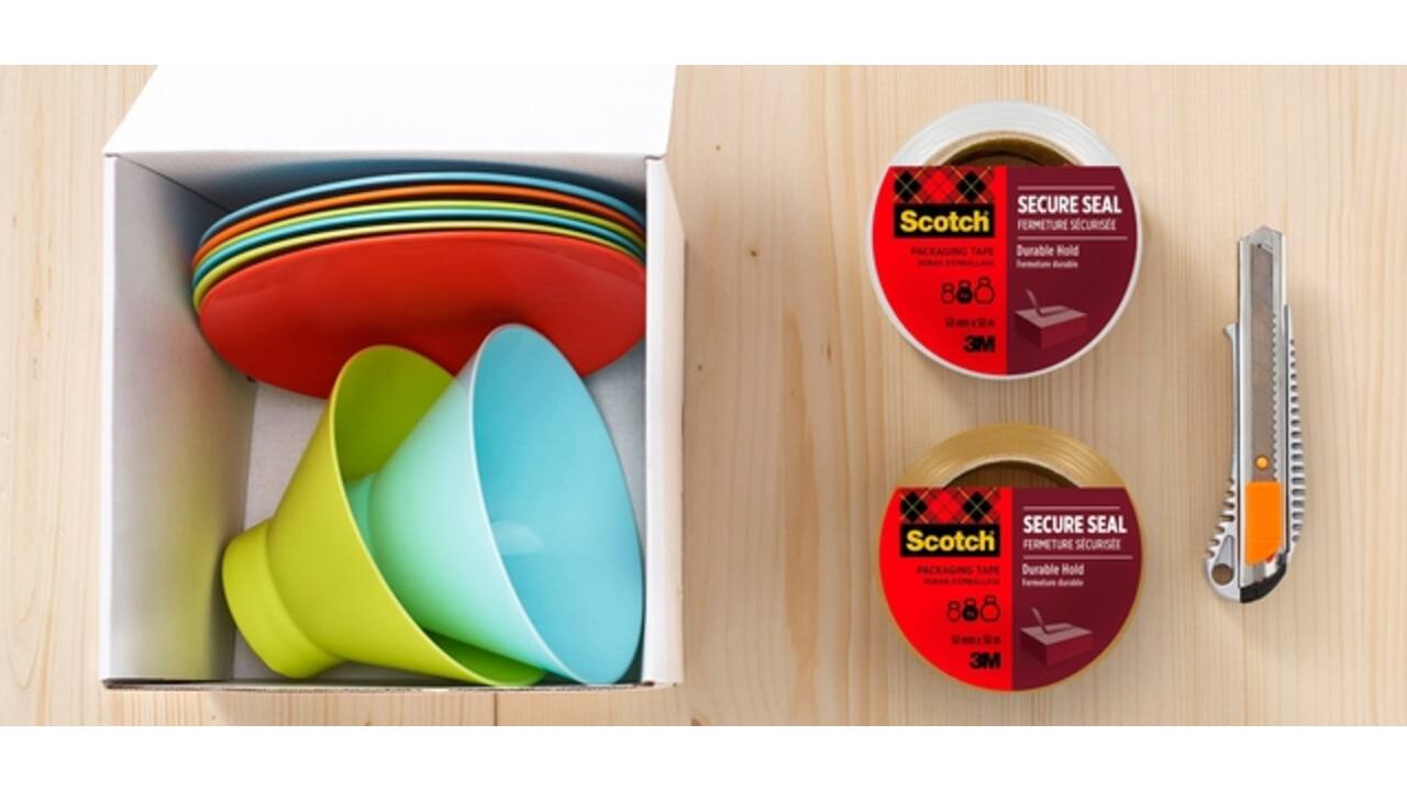 Verpakkingstape dispenser Scotch met 2 rollen Secure seal tape 50mmx66m bruin
