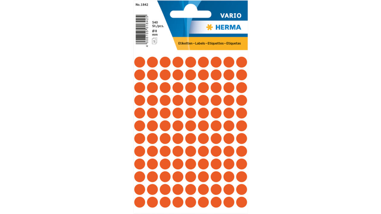 Etiket HERMA 1842 rond 8mm rood 540stuks