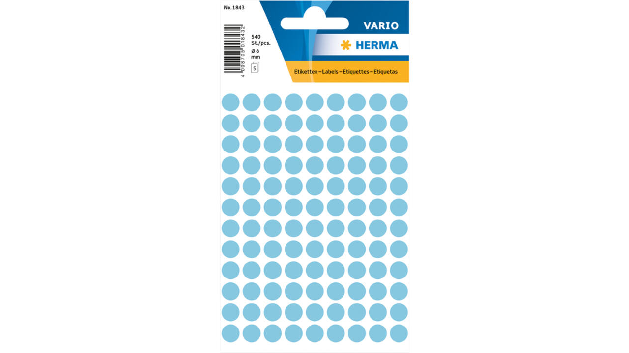 Etiket HERMA 1843 rond 8mm blauw 540stuks