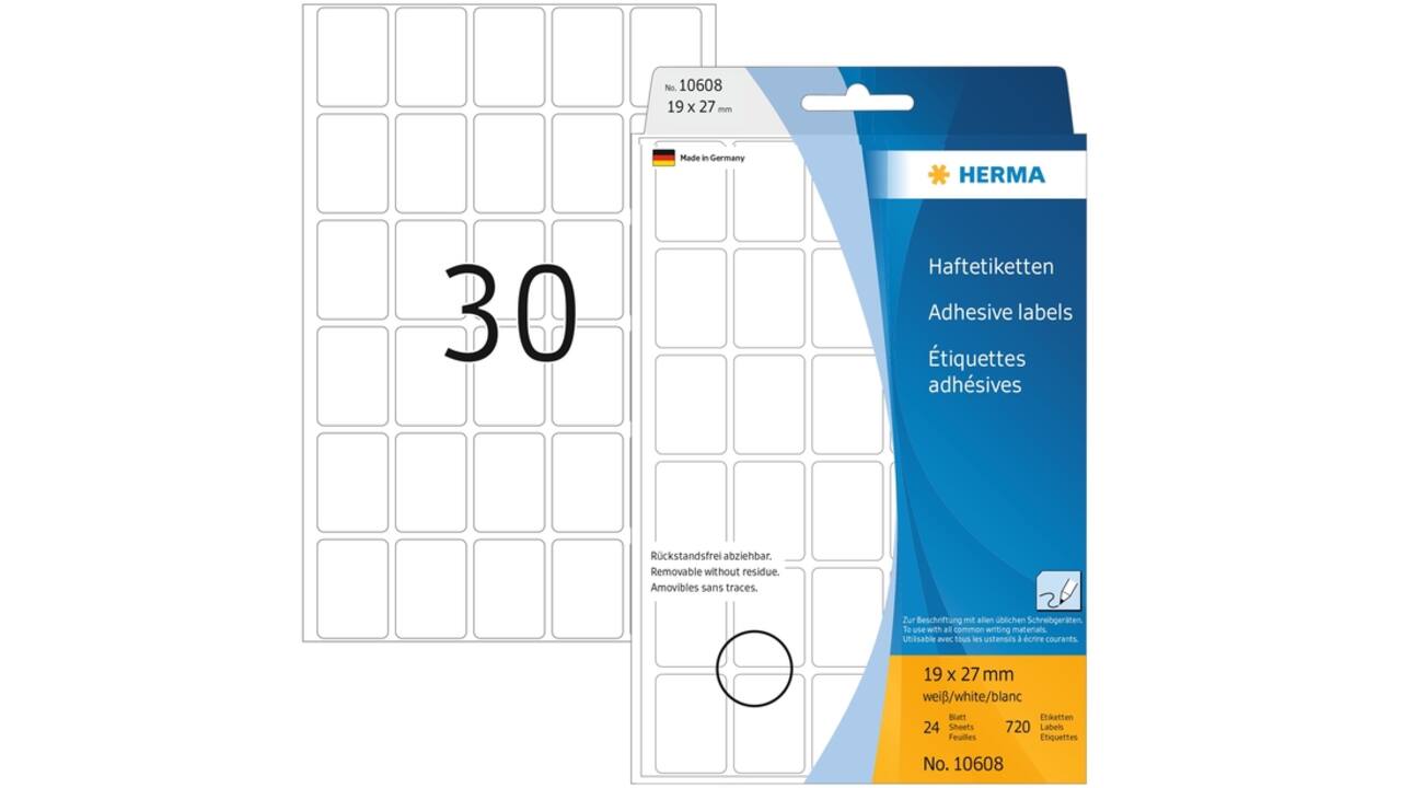 Etiket HERMA 10608 19x27mm verwijderbaar wit 960stuks