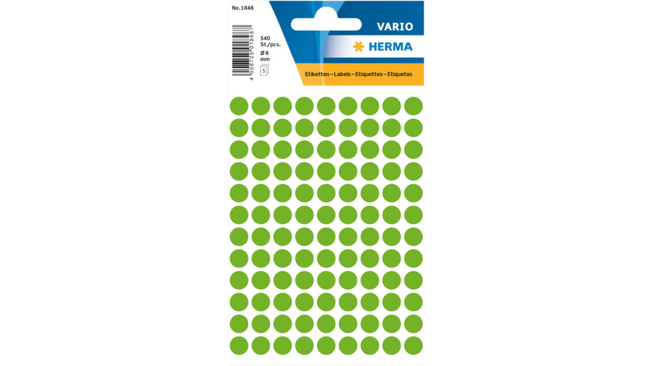 Etiket HERMA 1848 rond 8mm fluor groen 540stuks