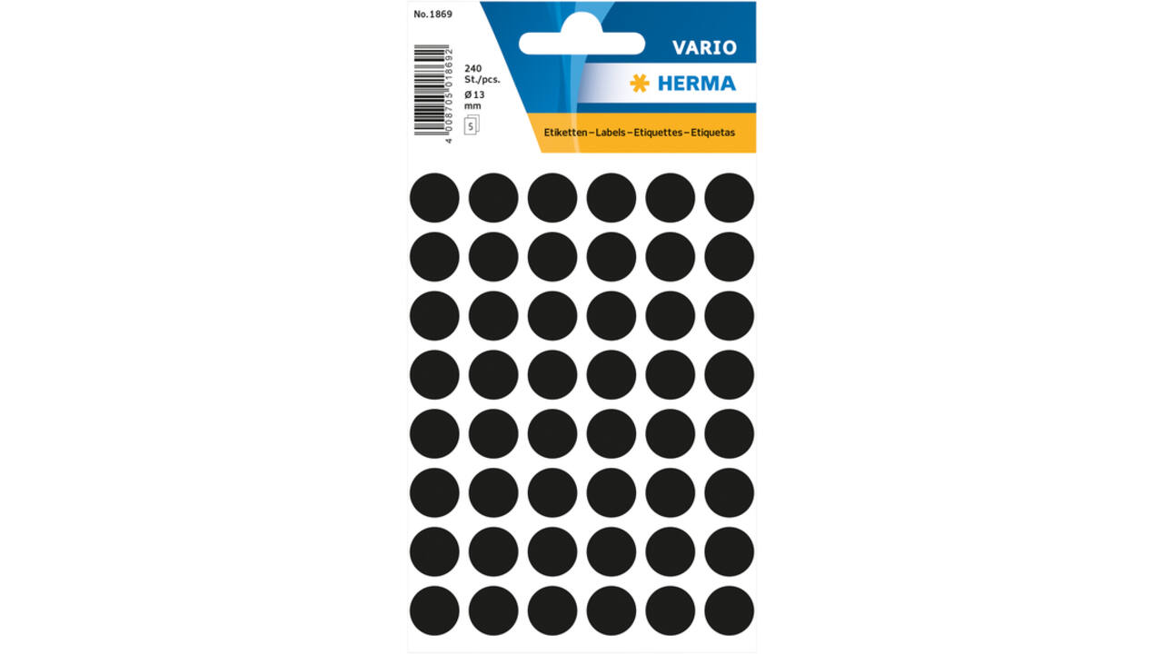 Etiket HERMA 1869 rond 12mm zwart 240stuks