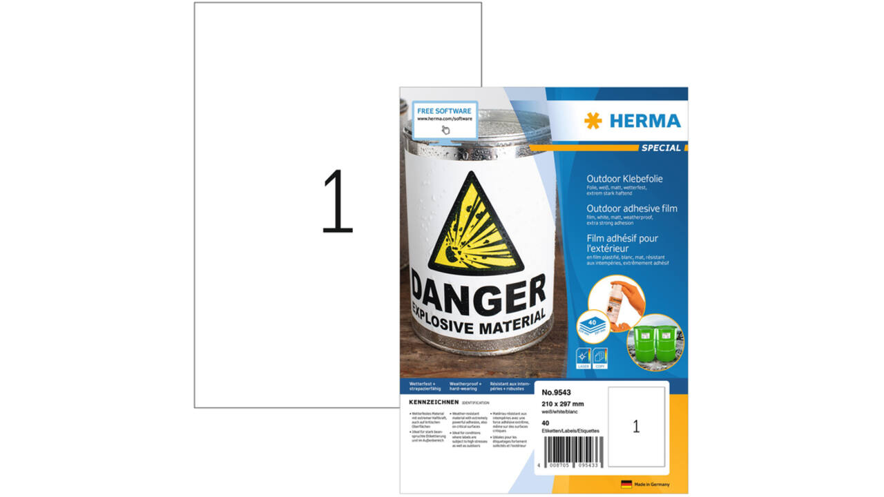 Etiket HERMA 9543 210x297mm weerbestendig wit 40stuks