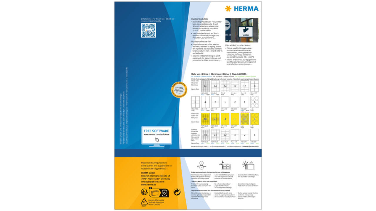 Etiket HERMA 9543 210x297mm weerbestendig wit 40stuks